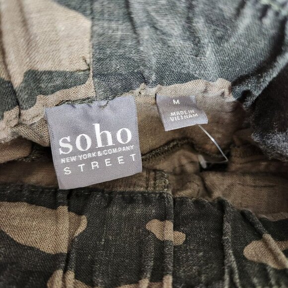 Soho Pants Women's M Camo Linen Drawstring Elastic Waist Casual Pull On - Picture 5 of 12